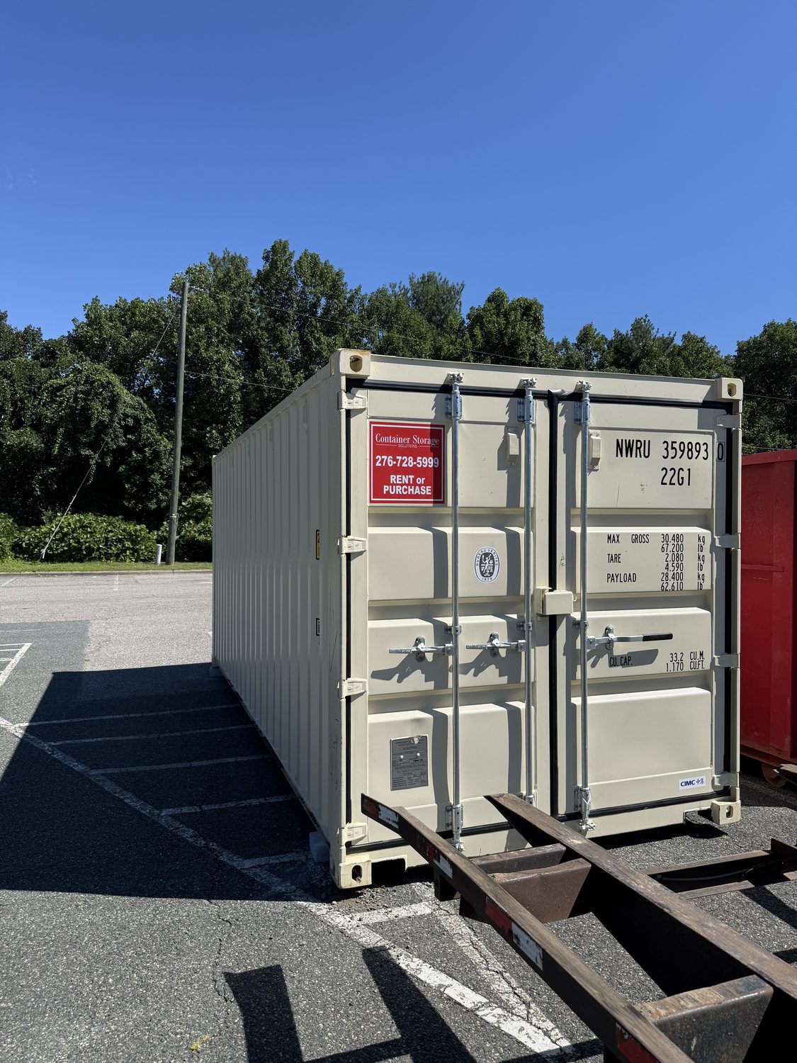 Shipping container delivered to a cleared lot near Galax, Virginia