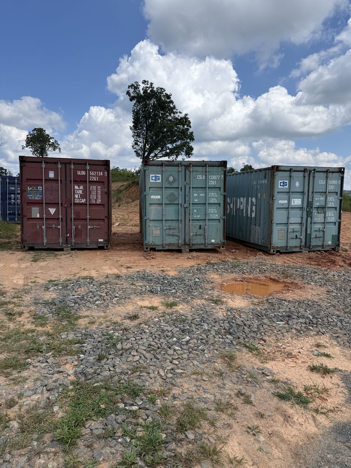 Row of shipping containers ready to deliver to Hillsville, VA